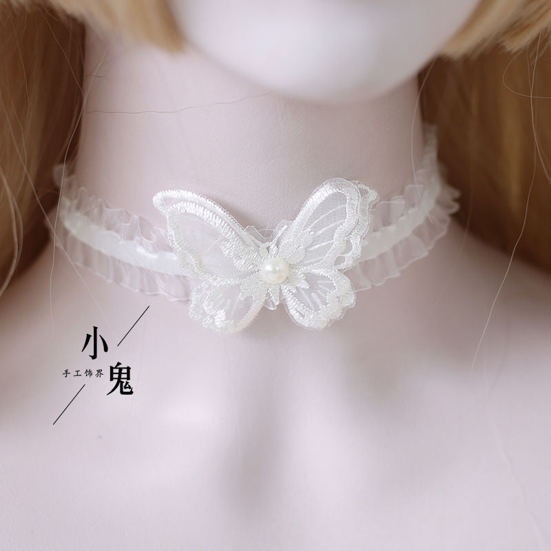 Miss Fula Lolita  Elegant Hairband Lolita Hairband Necklace White Wedding Black Hat