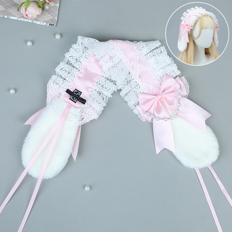 Comic Con Lolita Bunny Ear Headband Bowknot Soft Girl Style Bunny Ear Hair Accessory Anime Maid Lolita Headwear