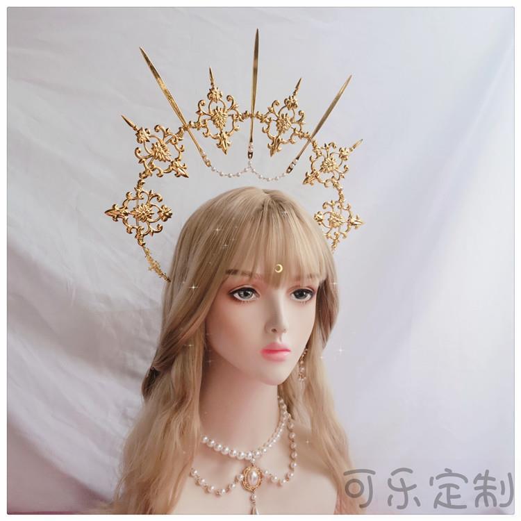 Original Handmade Lolita Virgin Mary Apollo Halo Pope Headpiece Lolita Exaggerated Fashion Show Photo Prop