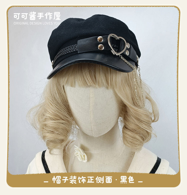 Original Woolen Military Lolita Beret Octagonal Hat Metal Hard Girl Joker Girl Punk Gothic Hat for Women