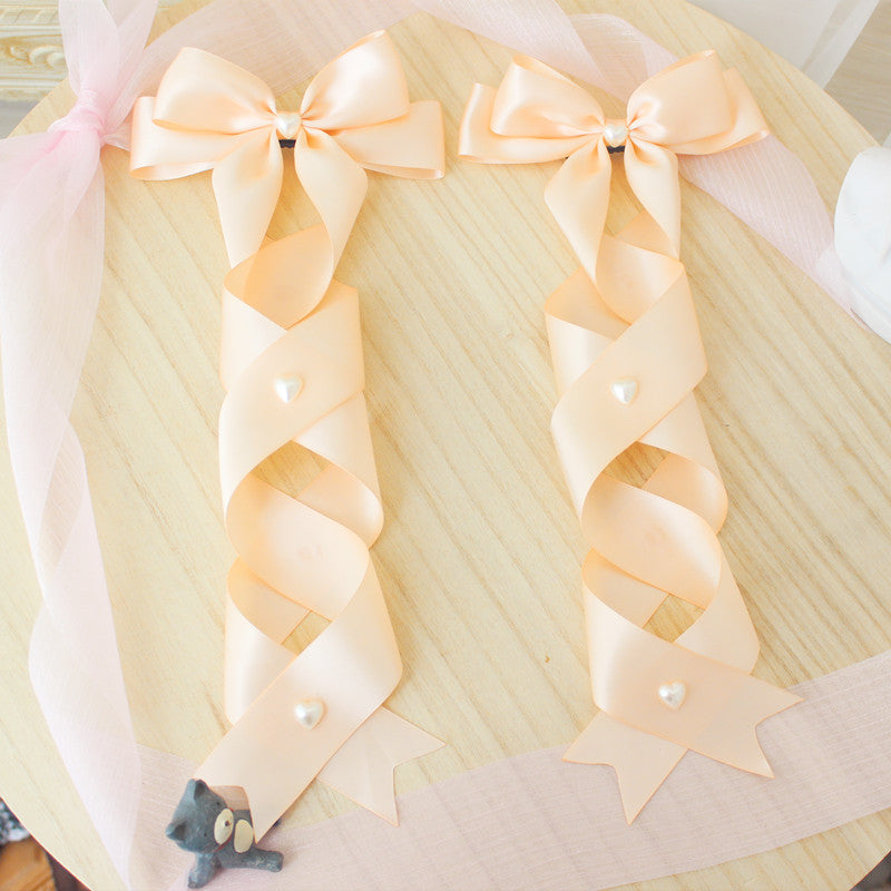 Handmade Doll-Like Lolita Hair Clips Double Ponytail Cross Tie Bow Side Clips JK Uniform Girl Hair Accessories