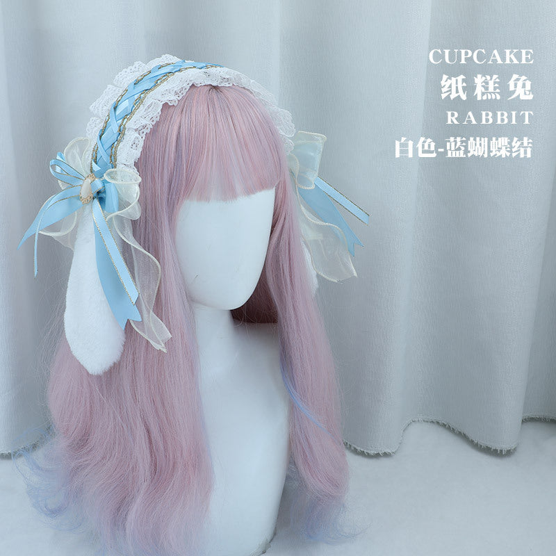 Kawaii Paper Cake Rabbit Hairband - Handmade Lace Trim Lolita Cosplay Accessory
