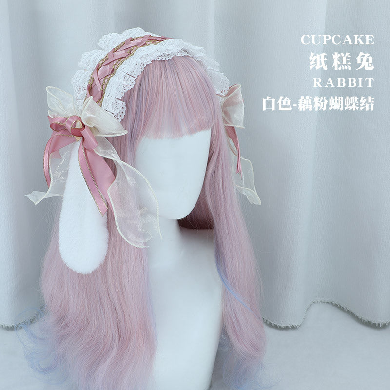 Kawaii Paper Cake Rabbit Hairband - Handmade Lace Trim Lolita Cosplay Accessory