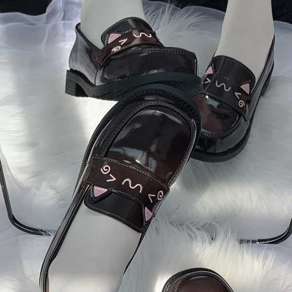 "Treasure Meow" Authentic JK Uniform Shoes | Round/Square-Toe Mid-Heel Academy-Style Leather Flats
