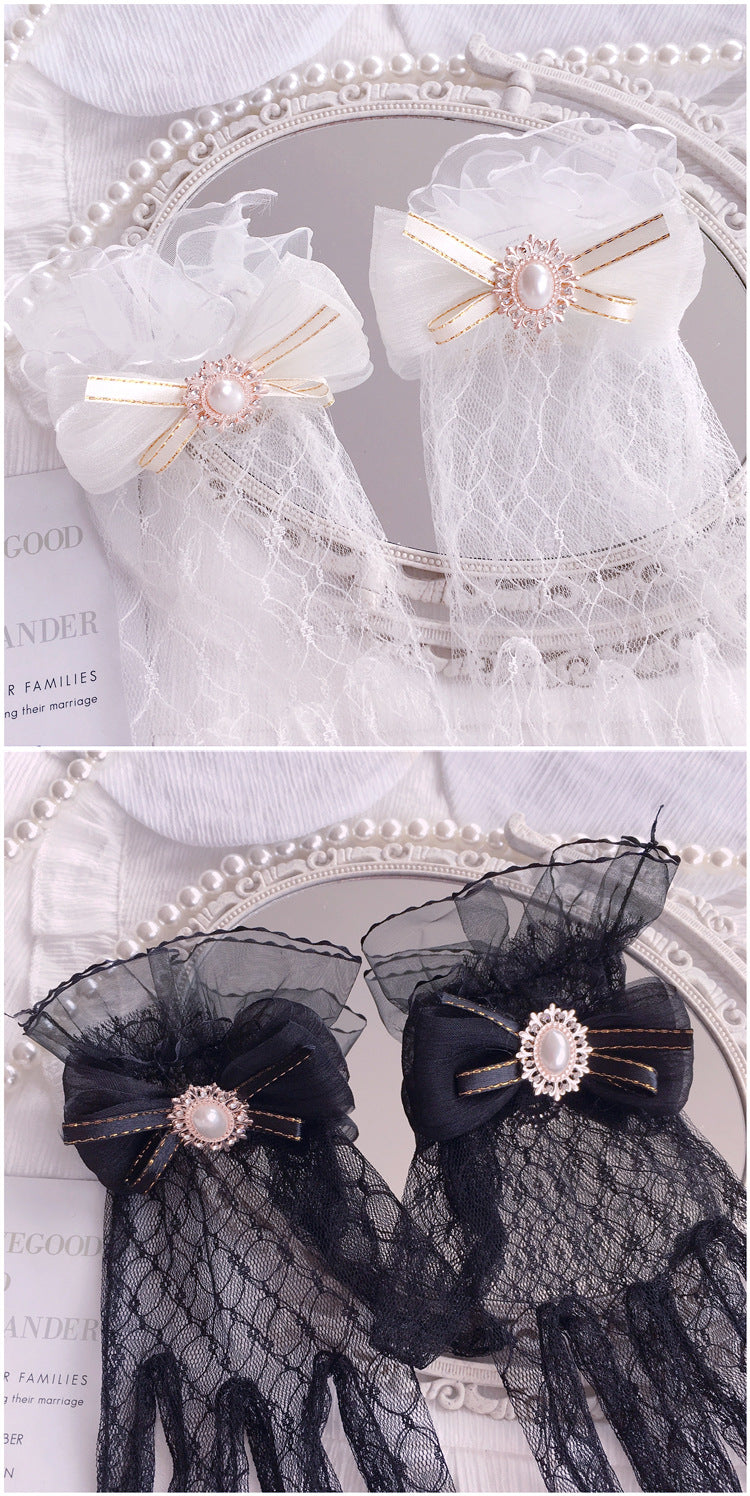 Original Handmade Lolita Bride Gloves Tea Party Lolita Elegant Summer Lace Trim Sleeve Accessories