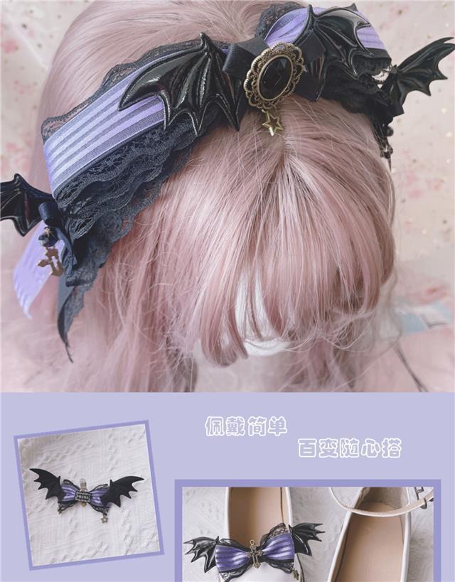 Halloween Witch Night Original Dark Gothic Lolita Accessories Bowknot Animal Ears KC Black Purple Arm Sleeves Bag