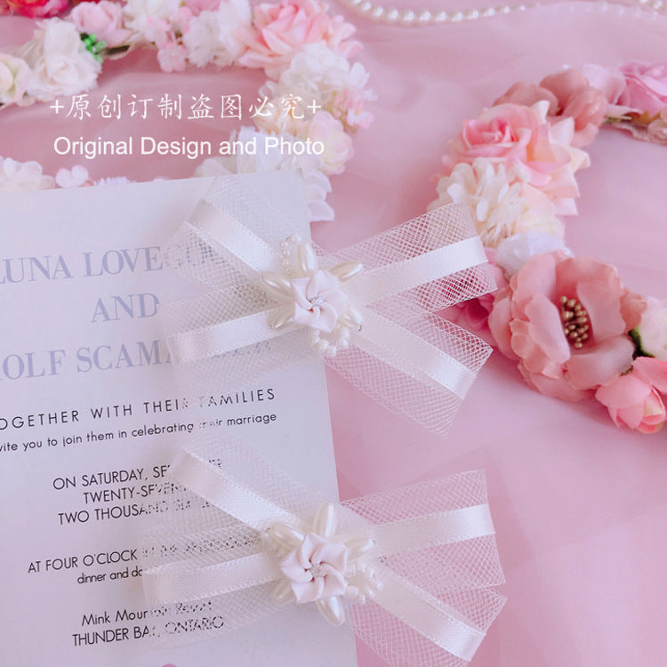 Forest Style Lolita Fairy Ribbon Flower Headband Wreath Lolita Kc Hair Accessories Mesh Bow Hair Clip Hair Ornament