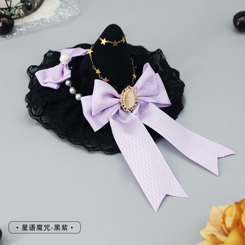 Gothic Magical Girl Hairpin Lolita Hair Accessories Halloween Comic Con Hair Clip Lace Bow Headdress Witch Hat