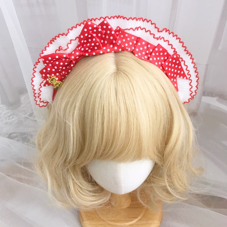 Subculture Cute Girl Lolita Red Polka Dot Small Snowball Bow Handmade New Year Christmas Headband
