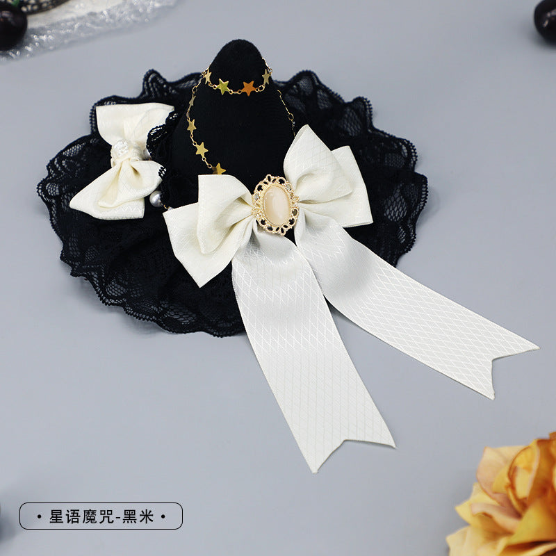 Gothic Magical Girl Hairpin Lolita Hair Accessories Halloween Comic Con Hair Clip Lace Bow Headdress Witch Hat