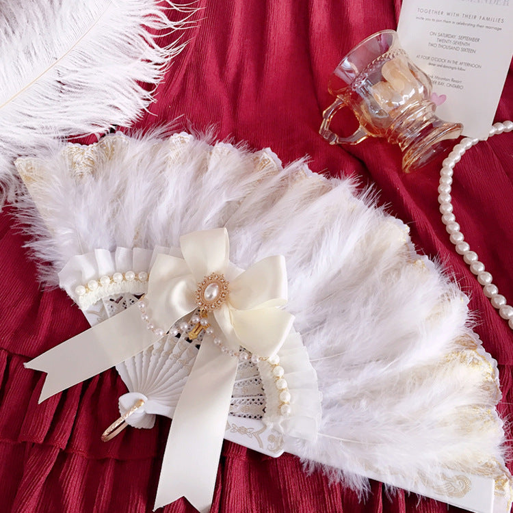 Vintage European Lolita Versatile Fairy White Feather Fan Tea Party Photo Prop Fan