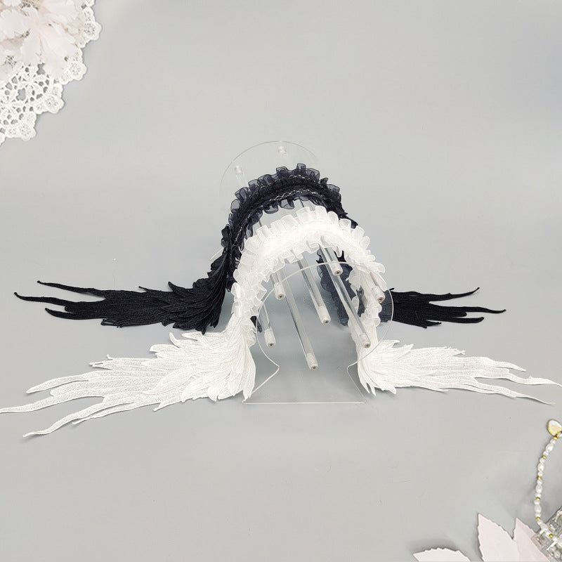 Dark Gothic Lolita Hair Accessories Angel Wings Lace Trim Headwear Lolita Wings Headband