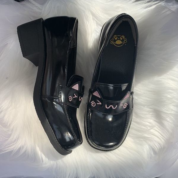 "Treasure Meow" Authentic JK Uniform Shoes | Round/Square-Toe Mid-Heel Academy-Style Leather Flats