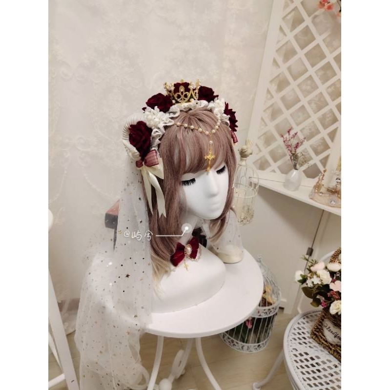 Gothic Lolita Headband Crown Horn Lolita Hair Accessory Dark Witch Luxurious Kc Veil