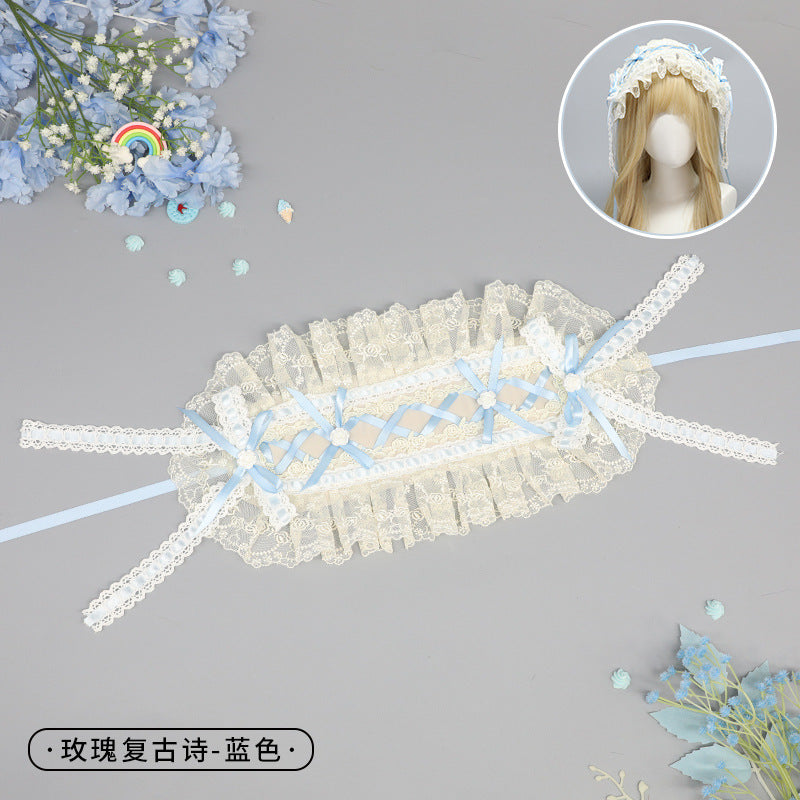 Vintage Rose Handmade Classical Doll Style Wide Lolita Small Item Heavy Embroidery Lace Headband