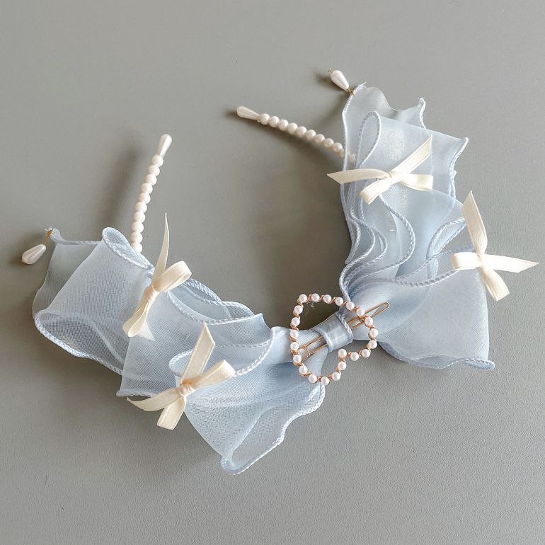 Original Handmade Ruiben Rabbit Full Color Pearl Kc Lolita Headband Organza Bow