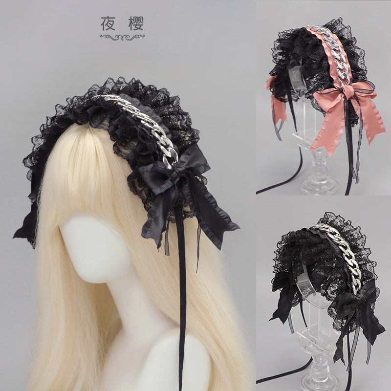Metal Chain Harajuku Style Hot Girl Headband Lace Japanese Style Lolita Hair Accessories Punk Dark Subculture Niche Hair Accessories
