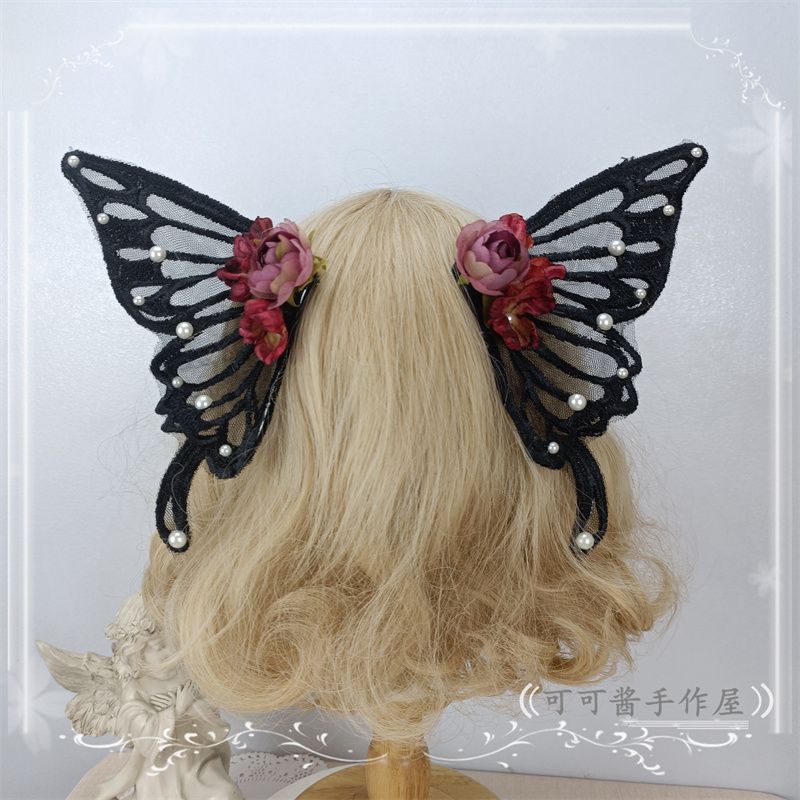 Original Handmade Lolita Lace Imitation Large Butterfly Hair Clip Pair Clip Hair Accessories Catwalk Ancient Style Hanfu Back Press