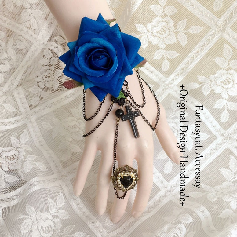 Lolita Punk Gothic Wrist Guard - Vintage Rose Lace Ring Gloves | Christmas Wrist Accessories