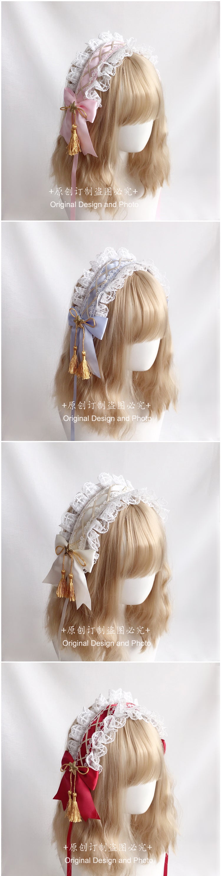 Handmade  Lolita Elegant Hairband Heavy Craft Gold Edge Bow KC Headband