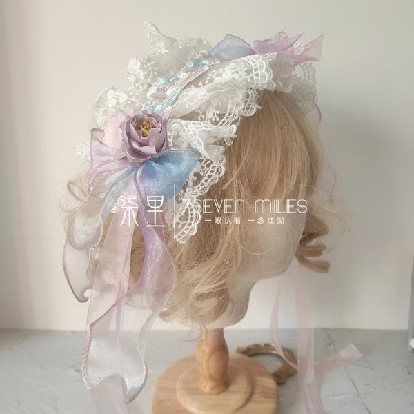 Handmade Classical Lolita Bridal Embroidery Lace Flower Lace Bow Hairband Hair Accessory - Lolita Fetch