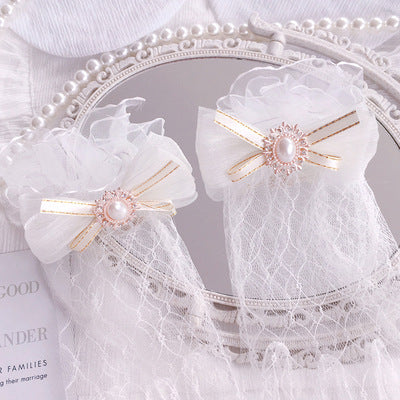 Original Handmade Lolita Bride Gloves Tea Party Lolita Elegant Summer Lace Trim Sleeve Accessories