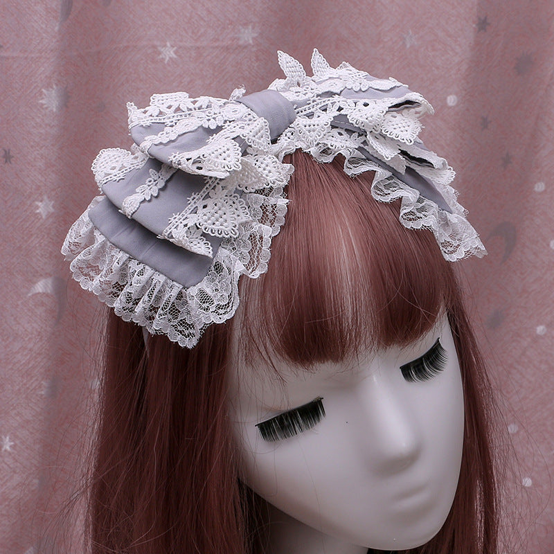 Handmade Japanese Lolita Hair Clip Soft Girl Hair Accessory Lolita Lace Bow Hairband Wrap