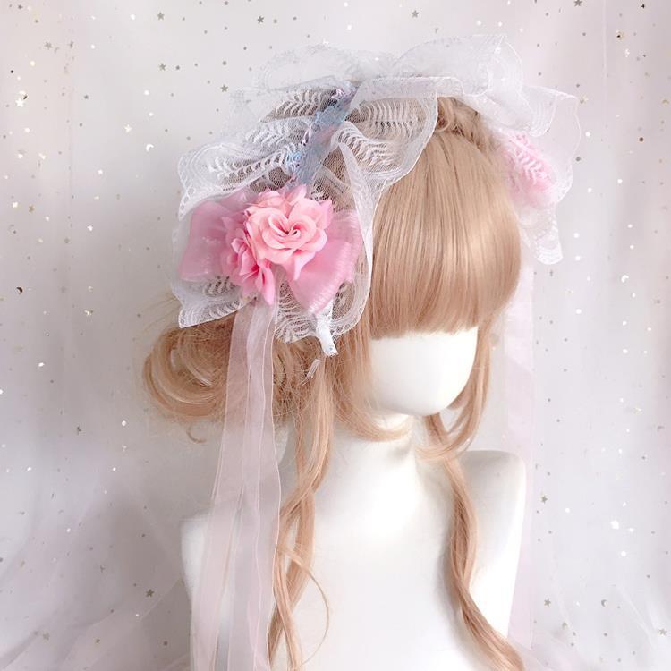 Handmade Classical Lolita Bridal Embroidery Lace Flower Lace Bow Hairband Hair Accessory
