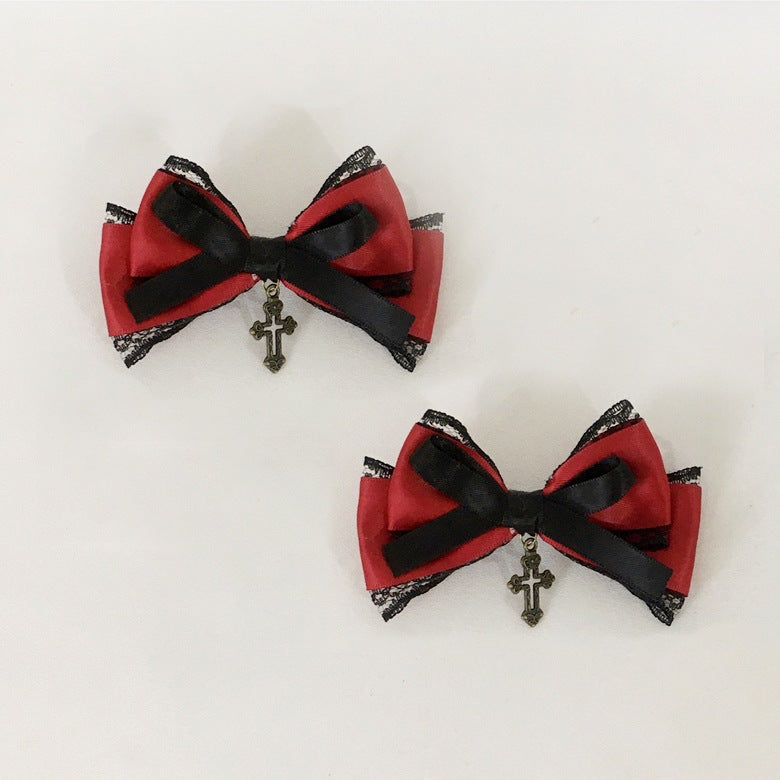 Castle Night Original Dark Wine Red Lolita Small Bow Hair Clip Lolita Hair Accessory Gothic Style KC