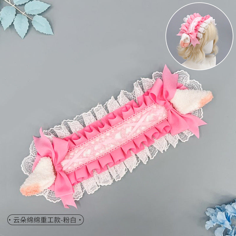 Japanese Harajuku Style Lolita Little Sheep Ear Headband Sweet Girl Soft Cute Imitation Lamb Wool Bow Hair Accessory