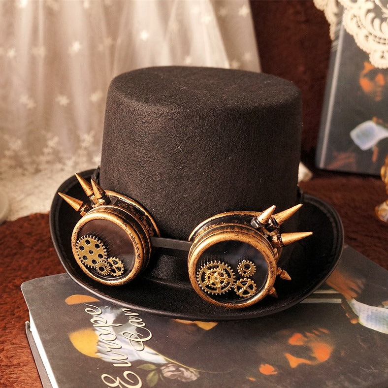Handmade Steampunk Lolita Top Hat Dark Gothic Gear Glasses Punk Hat Vintage Accessories