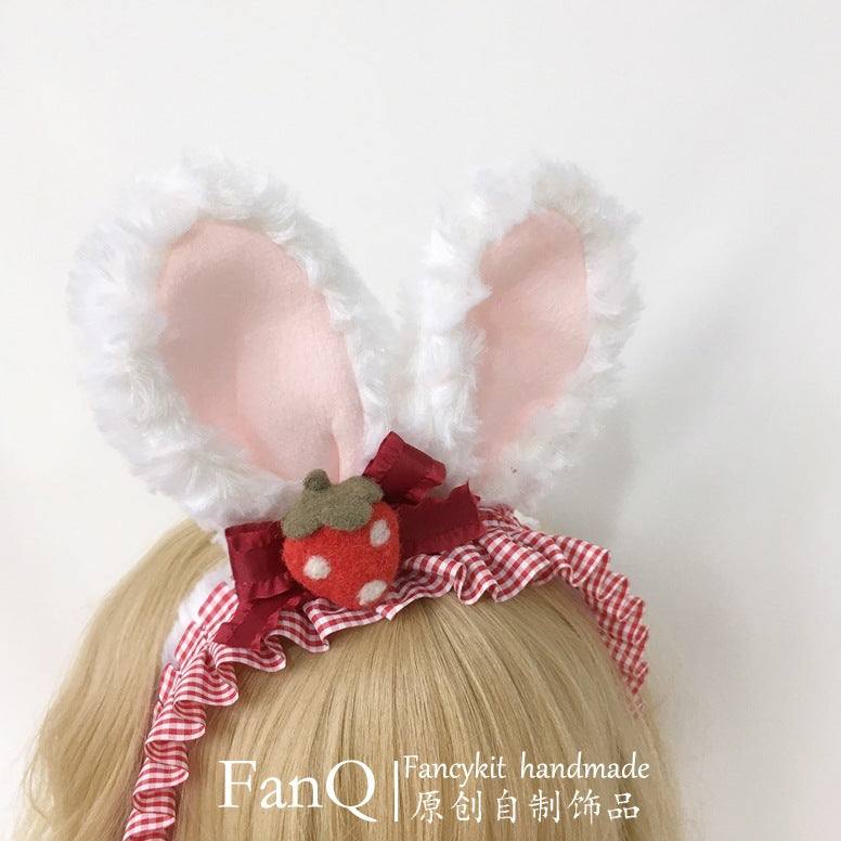 Handmade Bowknot Rabbit Ear Strawberry Headband Korean Japanese Sweet Lolita