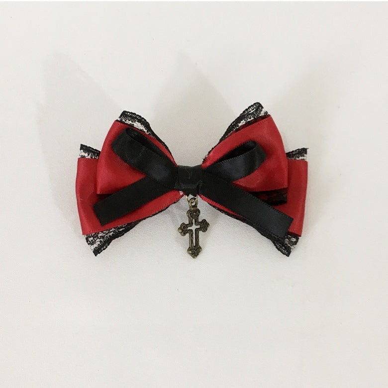 Castle Night Original Dark Wine Red Lolita Small Bow Hair Clip Lolita Hair Accessory Gothic Style KC
