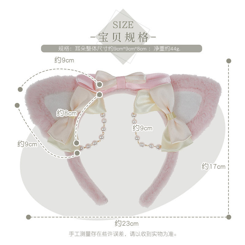 Handmade Lolita Pearl Cat Ear Headband - Bowknot Pearl Hair Accessory