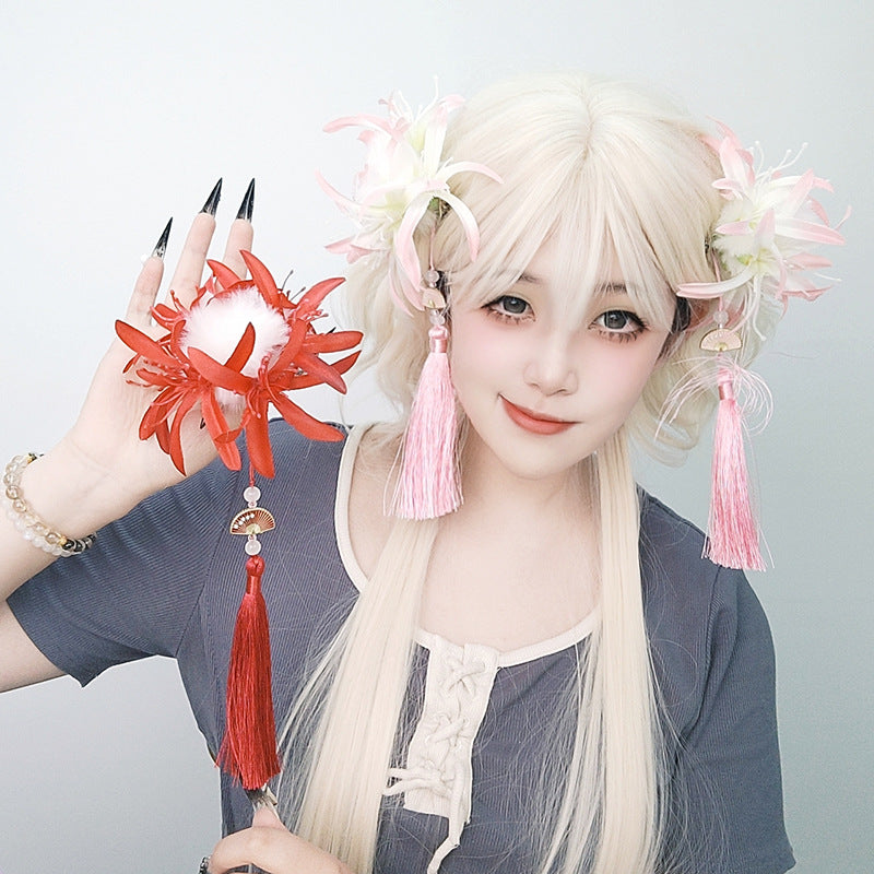 Ancient Style Tassel Begonia Flower Hair Accessory Manzhushahua Artificial Flower Step Shake Chinese Bride Hanfu Hairpin Side Clip Accessories