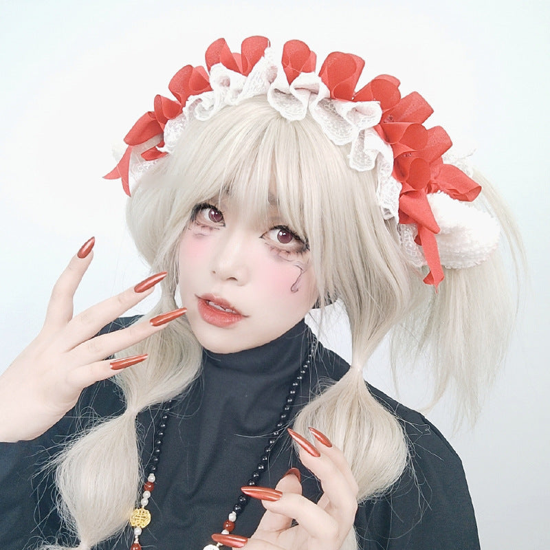 Japanese Harajuku Style Lolita Little Sheep Ear Headband Sweet Girl Soft Cute Imitation Lamb Wool Bow Hair Accessory