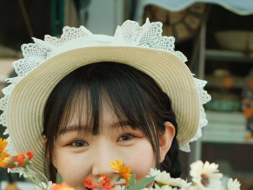 Lolita Straw Hat Mori Style Sweet Bowknot French Girl Flower Sun Hat Lolita Flat Top Hat Straw Hat