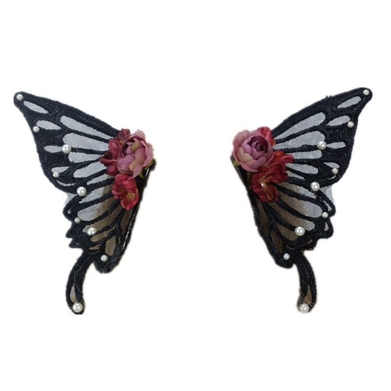 Original Handmade Lolita Lace Imitation Large Butterfly Hair Clip Pair Clip Hair Accessories Catwalk Ancient Style Hanfu Back Press