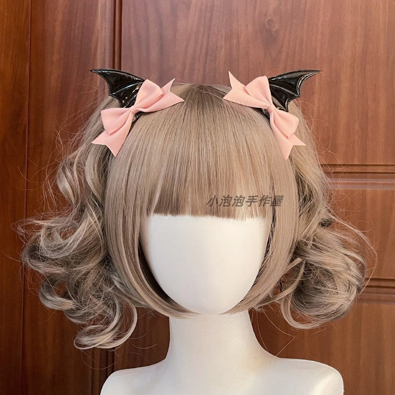 Black Devil Wings Hair Clip Bat Side Clip Bowknot Quirky Halloween Headwear Lolita Gothic Subculture