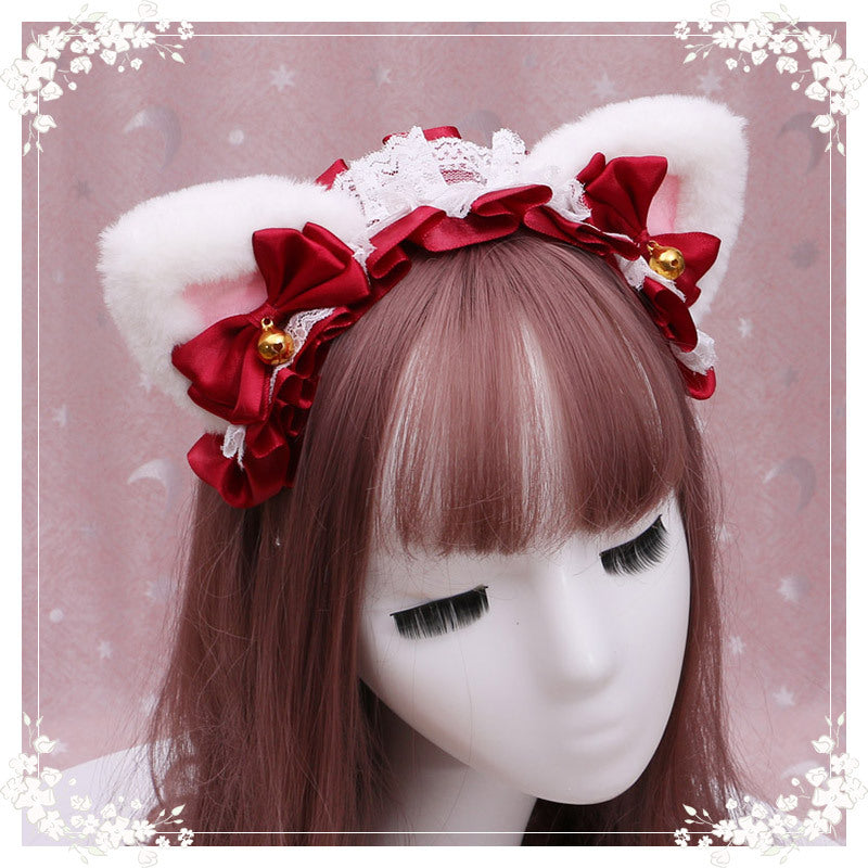 Adorable Japanese Lolita Hair Accessories Cat Girl Plush Lolita Headwear Lace Cat Ear Headband