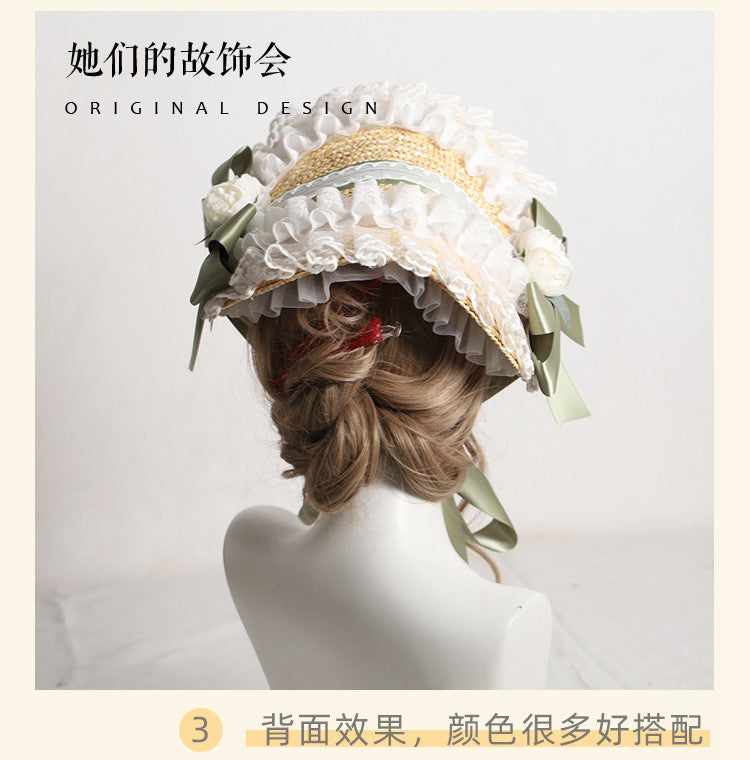 Lolita Hat Handmade Bonnet Multi-color Reminiscence BNT Original Design Pastoral Style Lolita Straw Hat for Women Summer