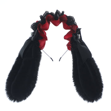 Cute Plush Lace Ribbon Lolita Headband Comic Con Cosplay Prop Realistic Rabbit Ear Hair Accessory Headband