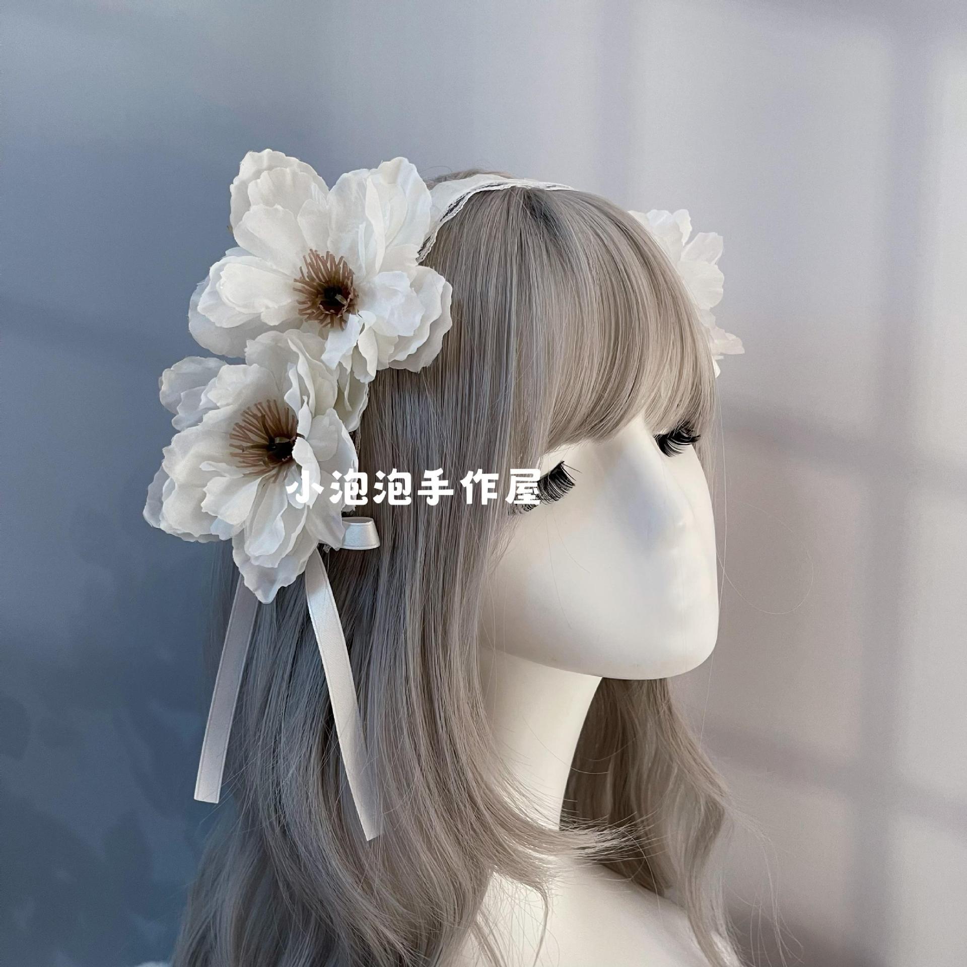 Soft Girl Lolita Lace Headband Bow KC Flower Hair Accessory Lo Girl Cosplay Versatile Sweet Hair Ornament