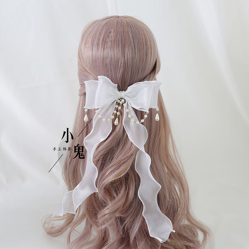 Miss Fula Lolita  Elegant Hairband Lolita Hairband Necklace White Wedding Black Hat