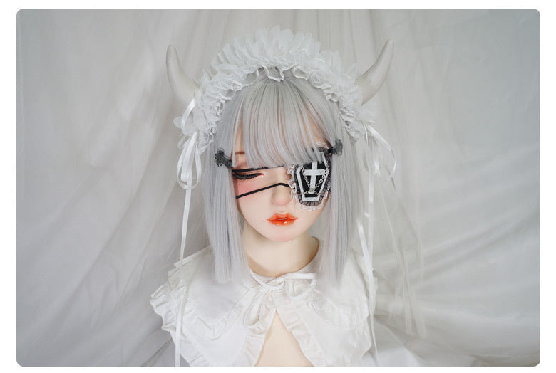 Gothic Girl Cross Single Eye Mask Lolita Dark Halloween Accessories Yandere Mid-2000s Harajuku Style