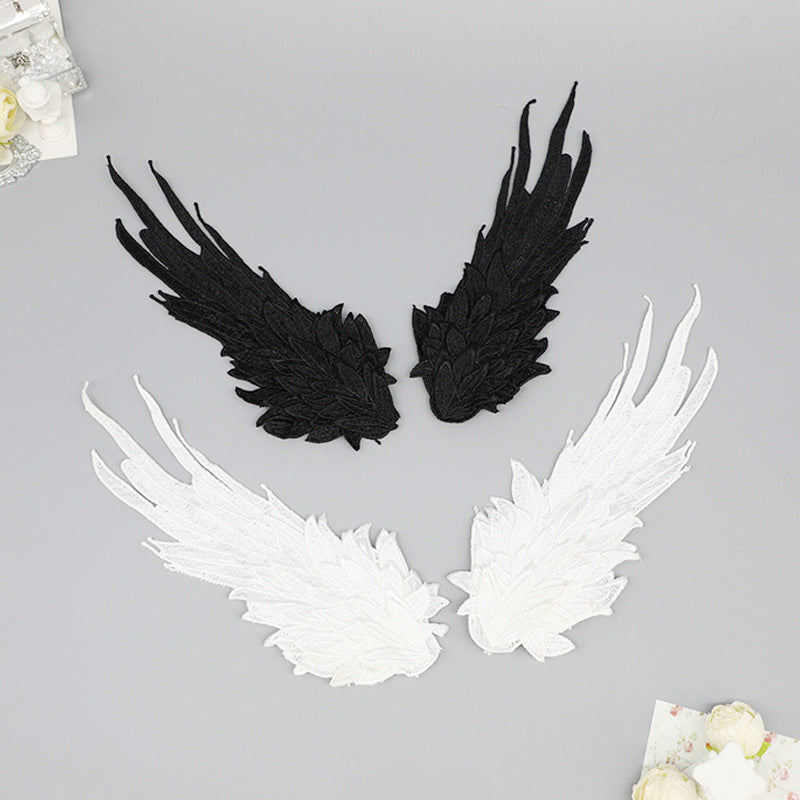 Original Lolita Feather Black and White Two-tone Embroidery Side Clip Angel Wings Lolita Accessories Demon Wings