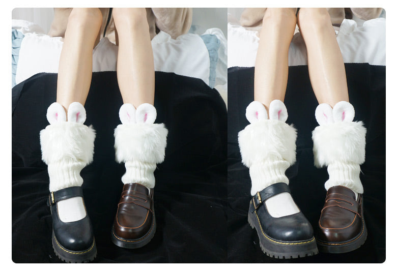 Original Cute Rabbit Ear Fluffy Socks Soft Girl Lolita Japanese JK Style Pom-Pom Bow Leg Warmers Elephant Socks