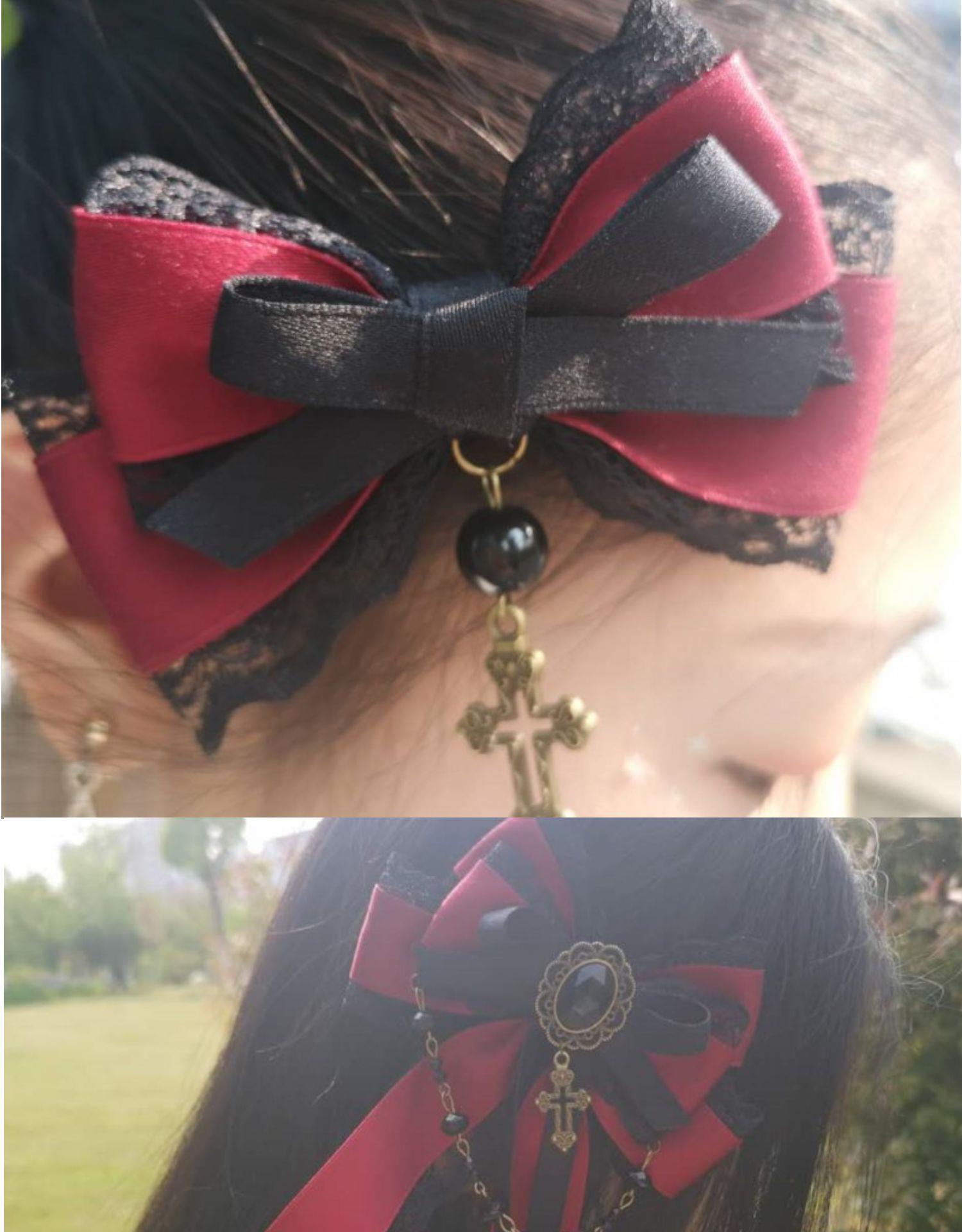 Castle Night Original Dark Wine Red Lolita Small Bow Hair Clip Lolita Hair Accessory Gothic Style KC