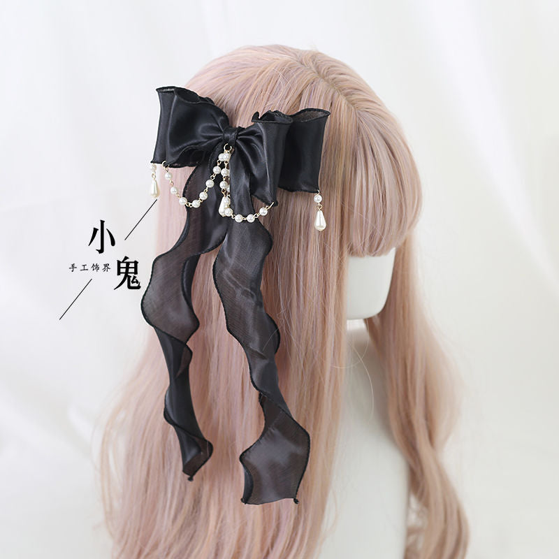 Miss Fula Lolita  Elegant Hairband Lolita Hairband Necklace White Wedding Black Hat