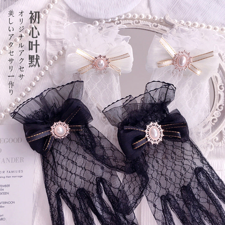 Original Handmade Lolita Bride Gloves Tea Party Lolita Elegant Summer Lace Trim Sleeve Accessories